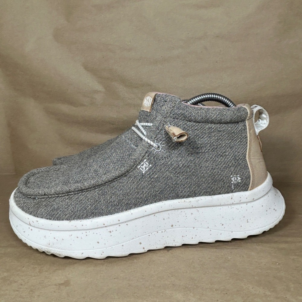 Hey Dude Wendy Peak Hi Men Size 8 Grey Solid Wool Blend Platform Chukka Boots